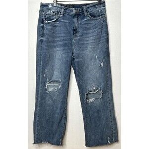 JUDY BLUE Jeans JB82256LT Wide Leg 15/32 DESTROYED KNEE RAW HEM Stretchy